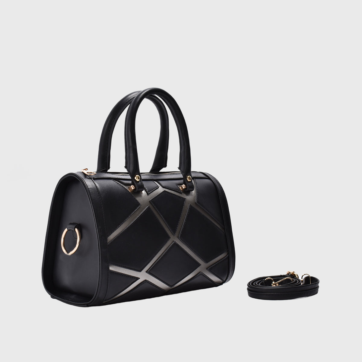 Black Leather Handbag with Details